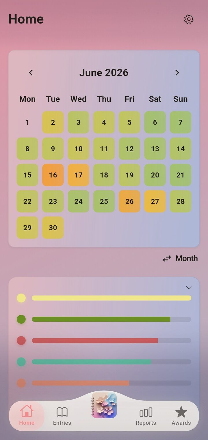 Pantalla de inicio: un mes en el que cada día lleva el color de cómo se sintió