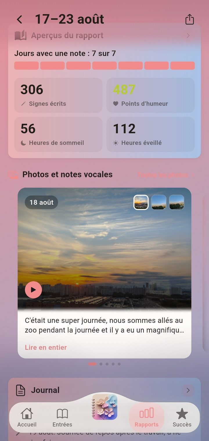 Rapport de la semaine : photos, notes vocales et chiffres
